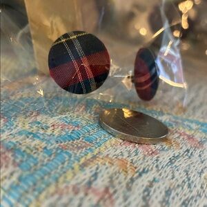 Vintage Plaid Button material Earrings